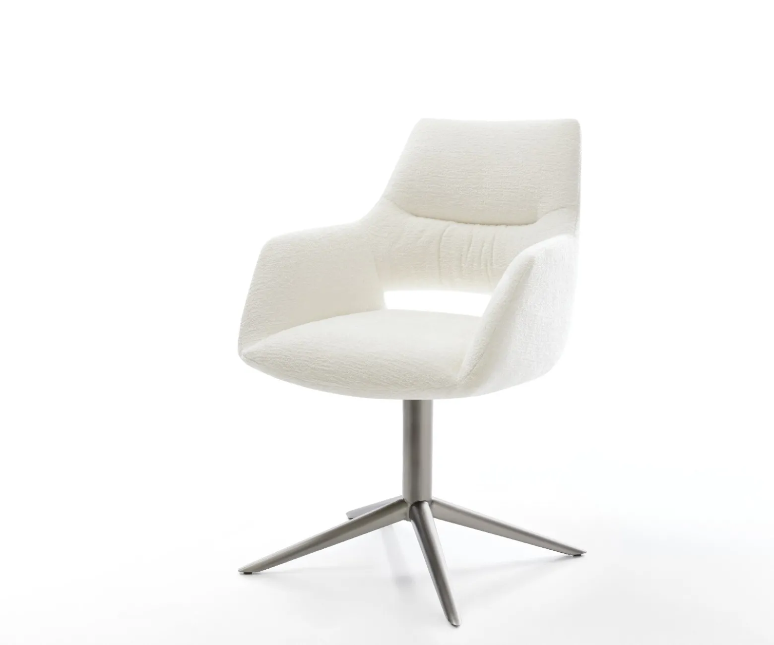 DrehstuhlYago-Flex mit Armlehnen Bouclé Soft Beige Fußkreuz Graphit 360° drehbar Wippfunktion Taschenfederkern Sofort versandfertig