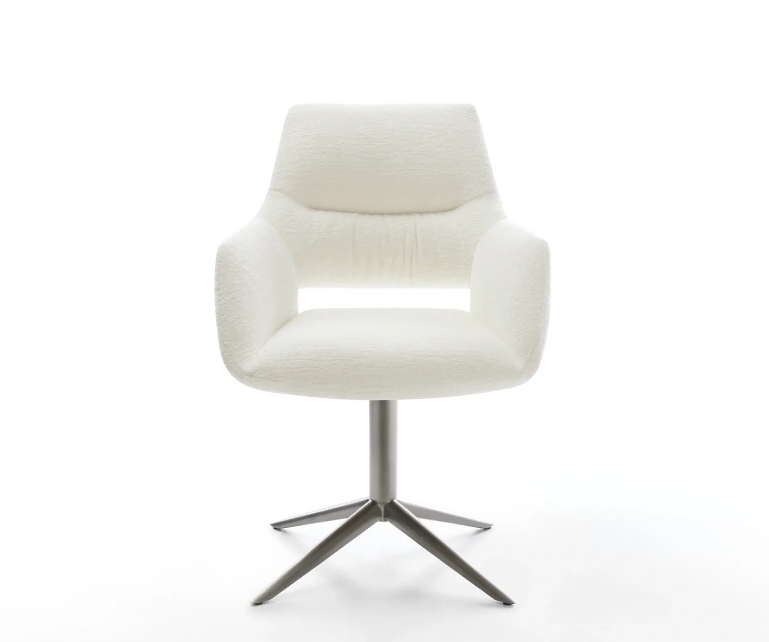 DrehstuhlYago-Flex mit Armlehnen Bouclé Soft Beige Fußkreuz Graphit 360° drehbar Wippfunktion Taschenfederkern Sofort versandfertig