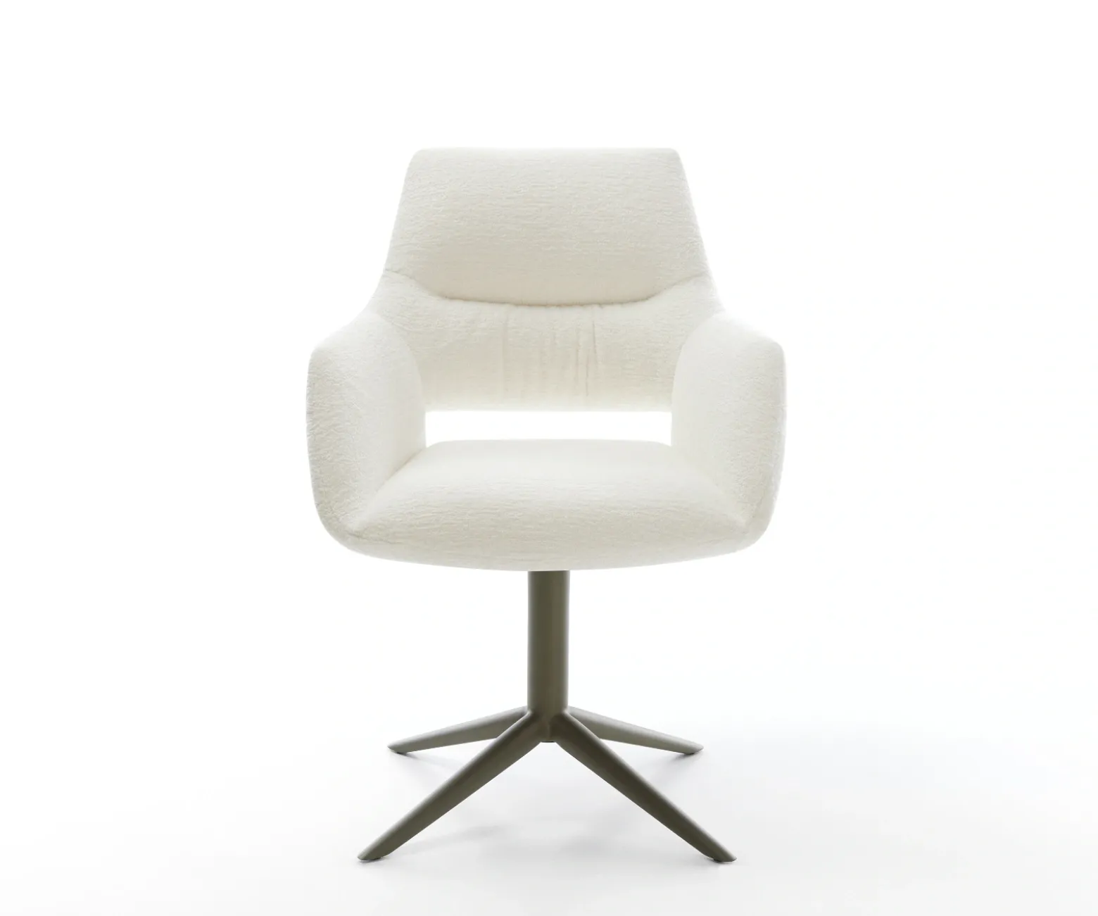 DrehstuhlYago-Flex mit Armlehnen Bouclé Soft Beige Fußkreuz Effektfinish Titan 360° drehbar Wippfunktion Taschenfederkern Sofort versandfertig