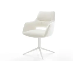 DrehstuhlYago-Flex mit Armlehnen Bouclé Soft Beige Fußkreuz Weiß 360° drehbar Wippfunktion Taschenfederkern Sofort versandfertig