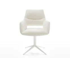 DrehstuhlYago-Flex mit Armlehnen Bouclé Soft Beige Fußkreuz Weiß 360° drehbar Wippfunktion Taschenfederkern Sofort versandfertig