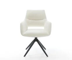 DrehstuhlYago-Flex mit Armlehnen Bouclé Soft Beige Kreuzgestell breit Schwarz 360° drehbar Wippfunktion Taschenfederkern Sofort versandfertig
