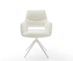 DrehstuhlYago-Flex mit Armlehnen Bouclé Soft Beige Kreuzgestell breit Weiß 360° drehbar Wippfunktion Taschenfederkern Sofort versandfertig