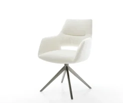 DrehstuhlYago-Flex mit Armlehnen Bouclé Soft Beige Kreuzgestell breit Graphit 360° drehbar Wippfunktion Taschenfederkern Sofort versandfertig
