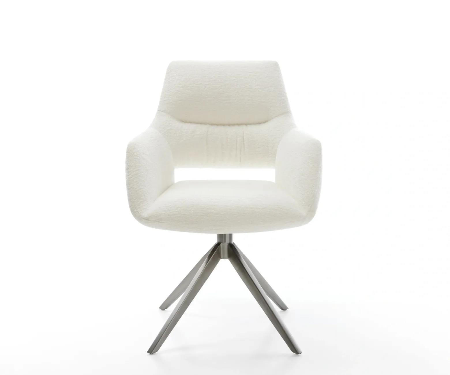 DrehstuhlYago-Flex mit Armlehnen Bouclé Soft Beige Kreuzgestell breit Graphit 360° drehbar Wippfunktion Taschenfederkern Sofort versandfertig
