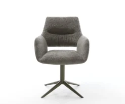 DrehstuhlYago-Flex mit Armlehnen Bouclé Soft Schlamm Fußkreuz Effektfinish Titan 360° drehbar Wippfunktion Taschenfederkern Sofort versandfertig