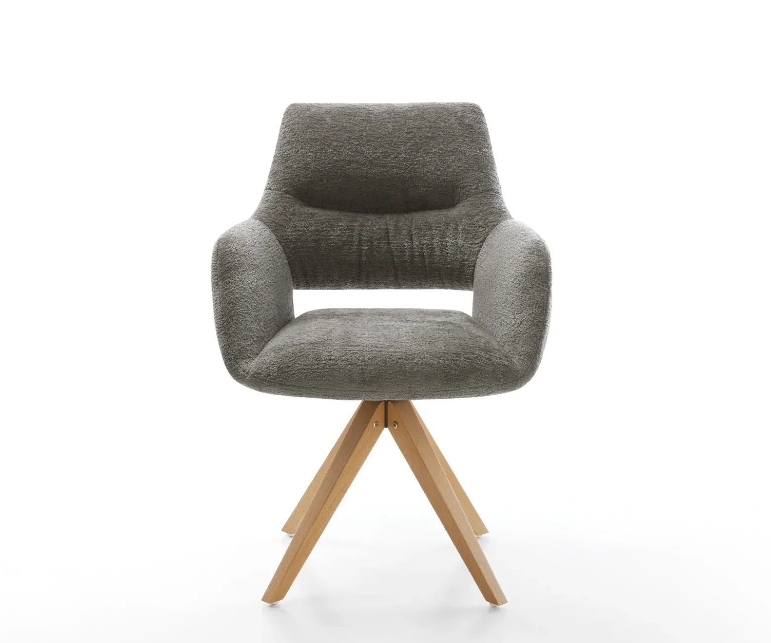 DrehstuhlYago-Flex mit Armlehnen Bouclé Soft Schlamm Holzgestell kantig Natur 360° drehbar Taschenfederkern Versandfertig ca. 28.10.26