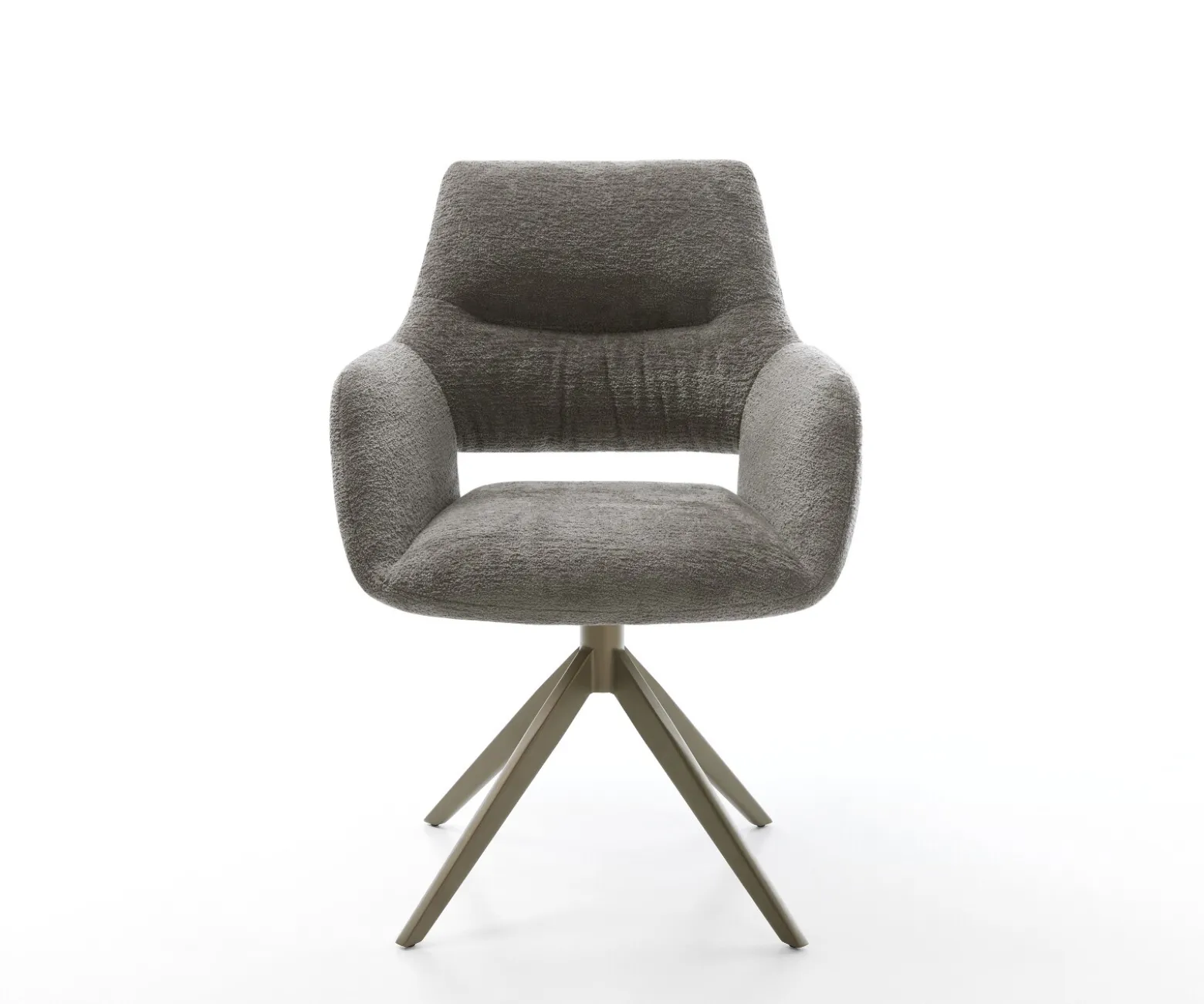 DrehstuhlYago-Flex mit Armlehnen Bouclé Soft Schlamm Kreuzgestell breit Effektfinish Titan 360° drehbar Wippfunktion Taschenfederkern Sofort versandfertig