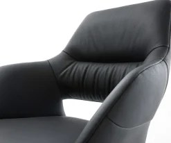 DrehstuhlYago-Flex mit Armlehnen Echt-Leder Schwarz Kreuzgestell breit Schwarz 360° drehbar Wippfunktion Taschenfederkern Sofort versandfertig