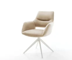 DrehstuhlYago-Flex mit Armlehnen Mikrofaser Beige Vintage Kreuzgestell breit Weiß 360° drehbar Wippfunktion Taschenfederkern Sofort versandfertig