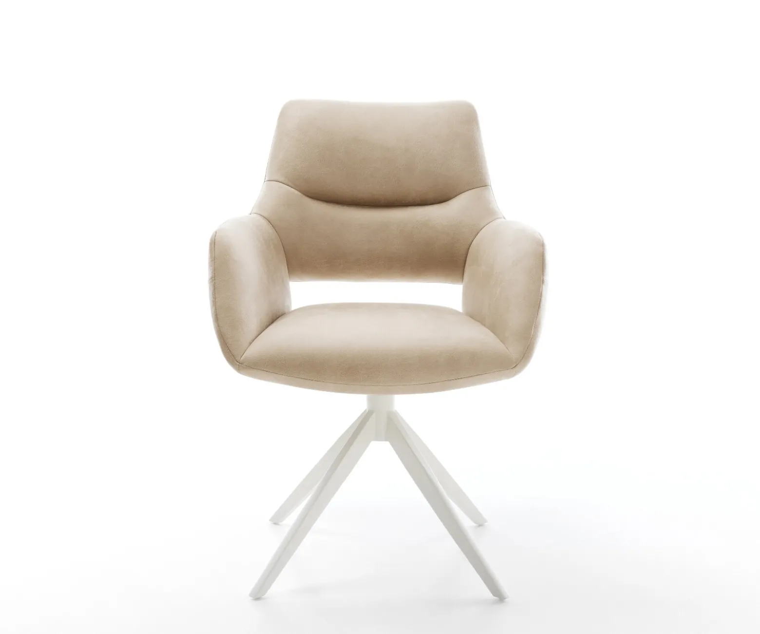 DrehstuhlYago-Flex mit Armlehnen Mikrofaser Beige Vintage Kreuzgestell breit Weiß 360° drehbar Wippfunktion Taschenfederkern Sofort versandfertig