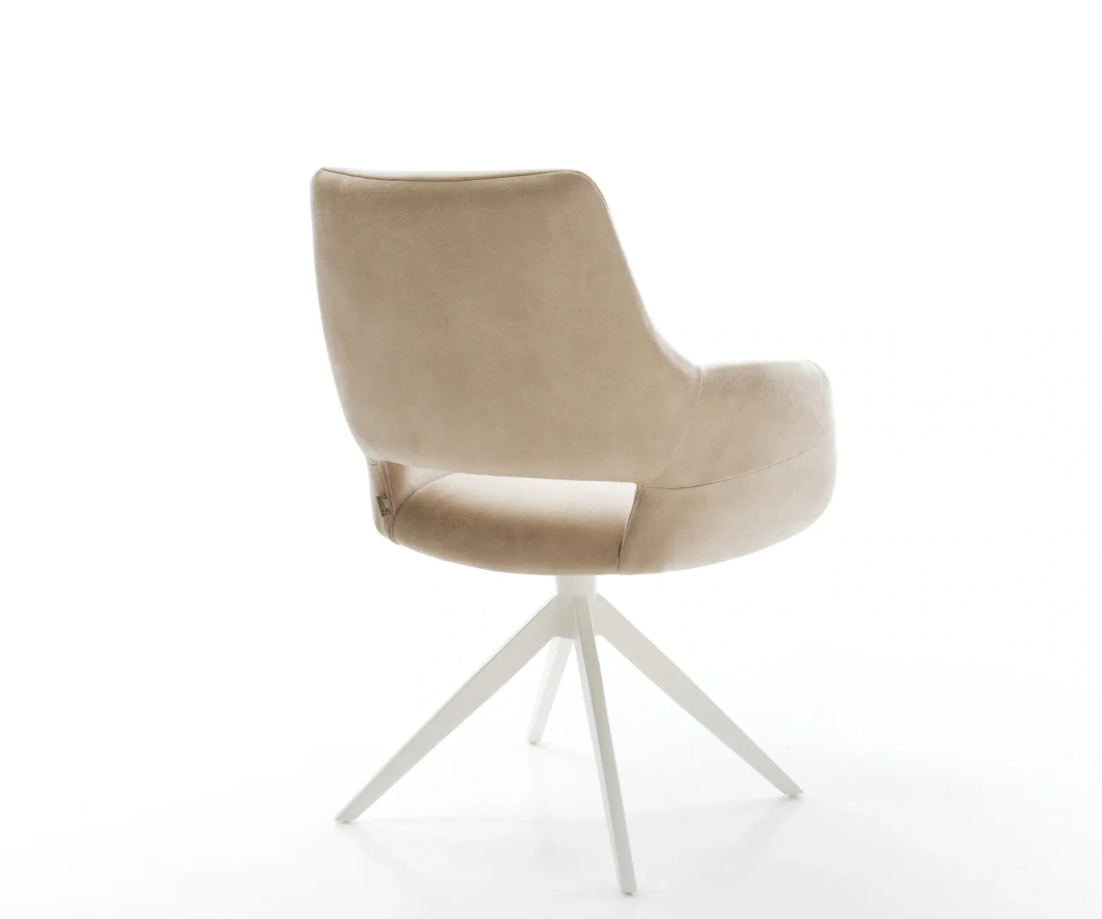 DrehstuhlYago-Flex mit Armlehnen Mikrofaser Beige Vintage Kreuzgestell breit Weiß 360° drehbar Wippfunktion Taschenfederkern Sofort versandfertig