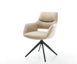 DrehstuhlYago-Flex mit Armlehnen Mikrofaser Beige Vintage Kreuzgestell breit Schwarz 360° drehbar Wippfunktion Taschenfederkern Sofort versandfertig