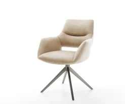 DrehstuhlYago-Flex mit Armlehnen Mikrofaser Beige Vintage Kreuzgestell breit Graphit 360° drehbar Wippfunktion Taschenfederkern Sofort versandfertig