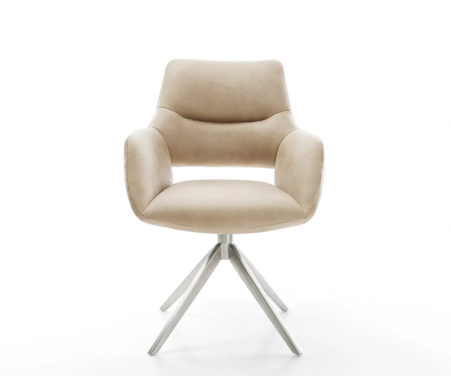 DrehstuhlYago-Flex mit Armlehnen Mikrofaser Beige Vintage Kreuzgestell breit Edelstahl 360° drehbar Wippfunktion Taschenfederkern Sofort versandfertig