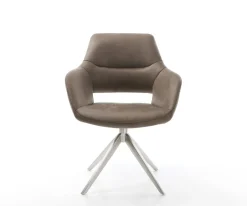DrehstuhlYago-Flex mit Armlehnen Mikrofaser Taupe Vintage Kreuzgestell breit Edelstahl 360° drehbar Wippfunktion Taschenfederkern Sofort versandfertig
