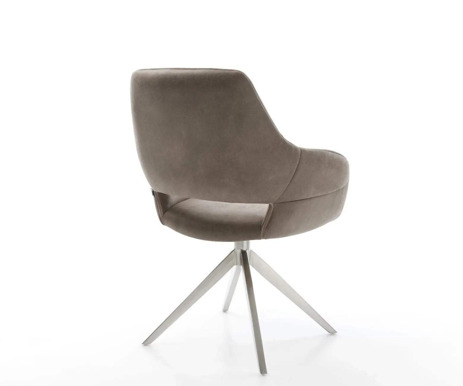 DrehstuhlYago-Flex mit Armlehnen Mikrofaser Taupe Vintage Kreuzgestell breit Edelstahl 360° drehbar Wippfunktion Taschenfederkern Sofort versandfertig
