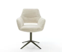 DrehstuhlYago-Flex mit Armlehnen Plüsch Creme-Weiß Fußkreuz Effektfinish Titan 360° drehbar Wippfunktion Taschenfederkern Sofort versandfertig