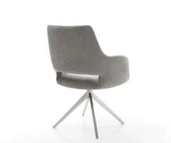 DrehstuhlYago-Flex mit Armlehnen Strukturstoff Soft Grau Kreuzgestell breit Edelstahl 360° drehbar Wippfunktion Taschenfederkern Sofort versandfertig