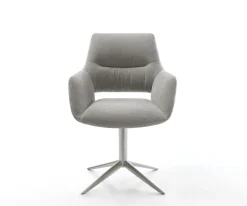 DrehstuhlYago-Flex mit Armlehnen Strukturstoff Soft Grau Fußkreuz Edelstahl 360° drehbar Wippfunktion Taschenfederkern Sofort versandfertig