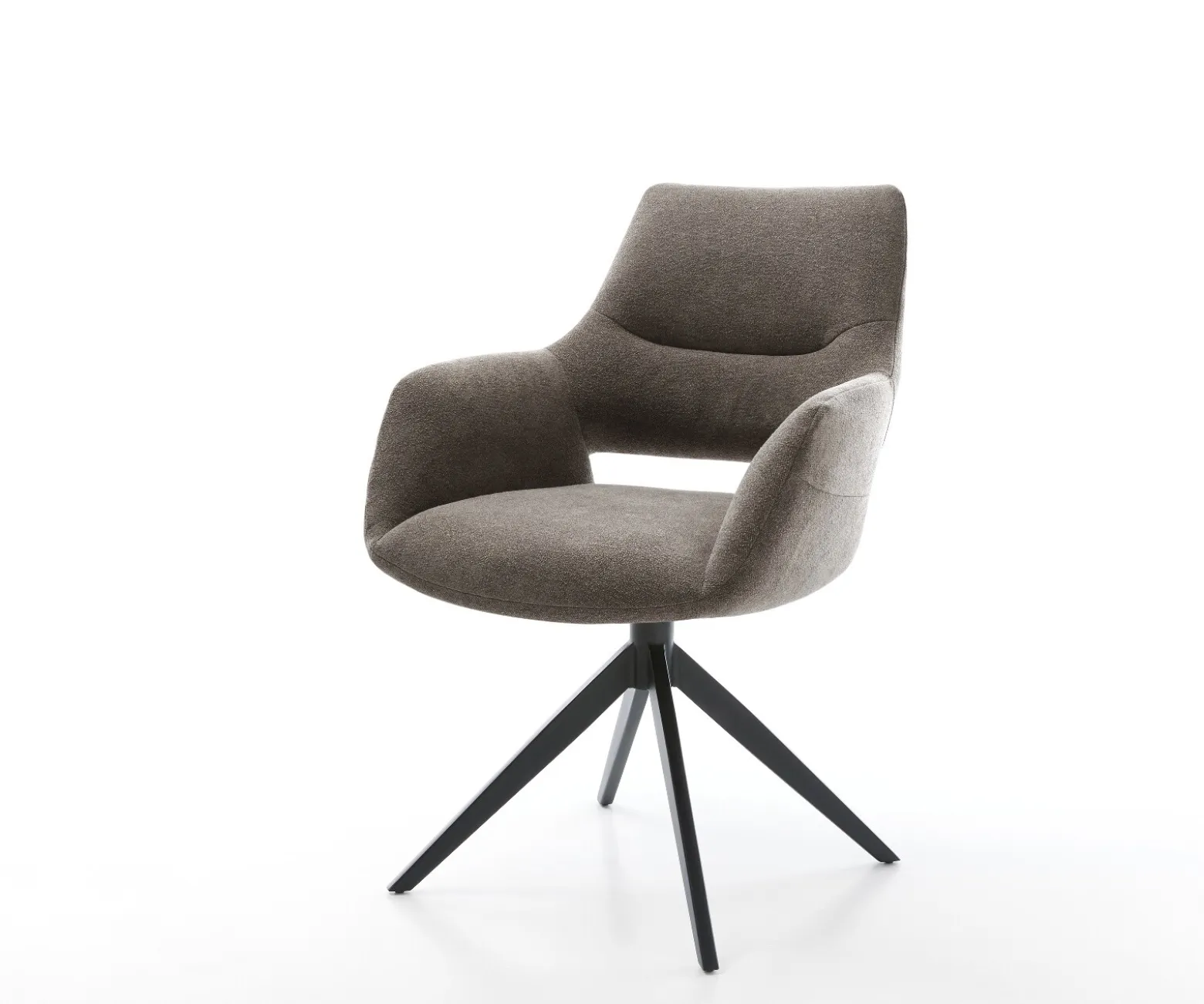 DrehstuhlYago-Flex mit Armlehnen Strukturstoff Soft Taupe Kreuzgestell breit Schwarz 360° drehbar Wippfunktion Taschenfederkern Sofort versandfertig