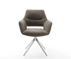 DrehstuhlYago-Flex mit Armlehnen Strukturstoff Soft Taupe Kreuzgestell breit Edelstahl 360° drehbar Wippfunktion Taschenfederkern Sofort versandfertig