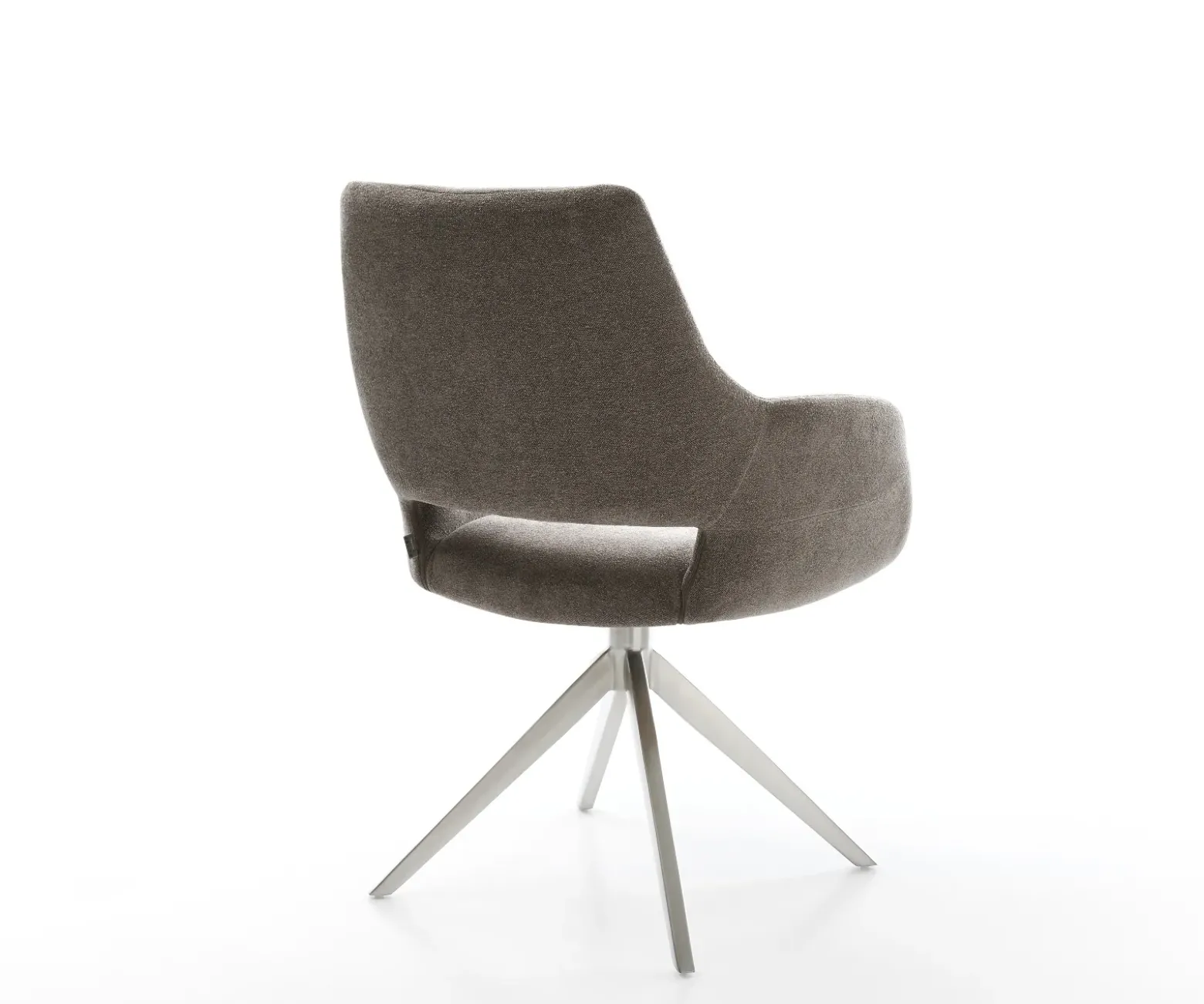 DrehstuhlYago-Flex mit Armlehnen Strukturstoff Soft Taupe Kreuzgestell breit Edelstahl 360° drehbar Wippfunktion Taschenfederkern Sofort versandfertig