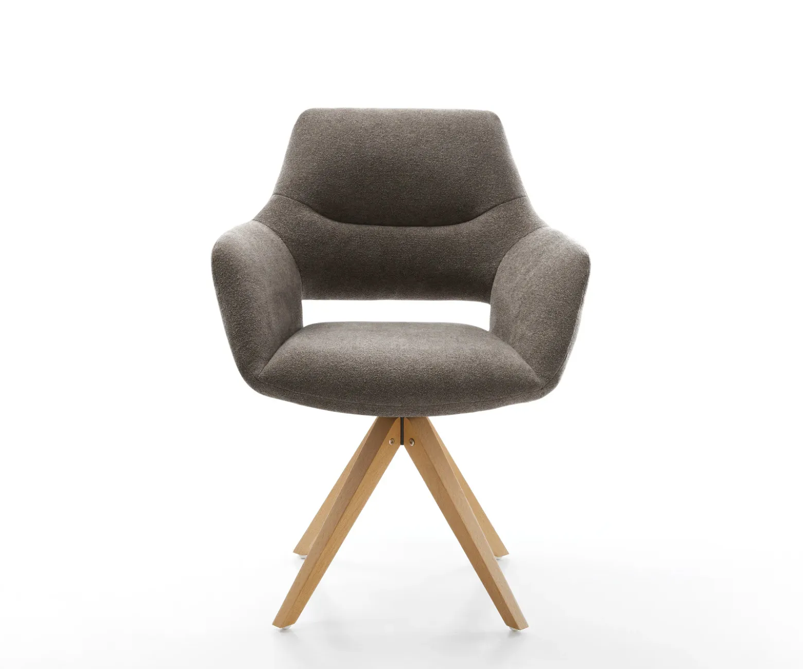 DrehstuhlYago-Flex mit Armlehnen Strukturstoff Soft Taupe Holzgestell kantig Natur 360° drehbar Taschenfederkern Versandfertig ca. 28.10.26