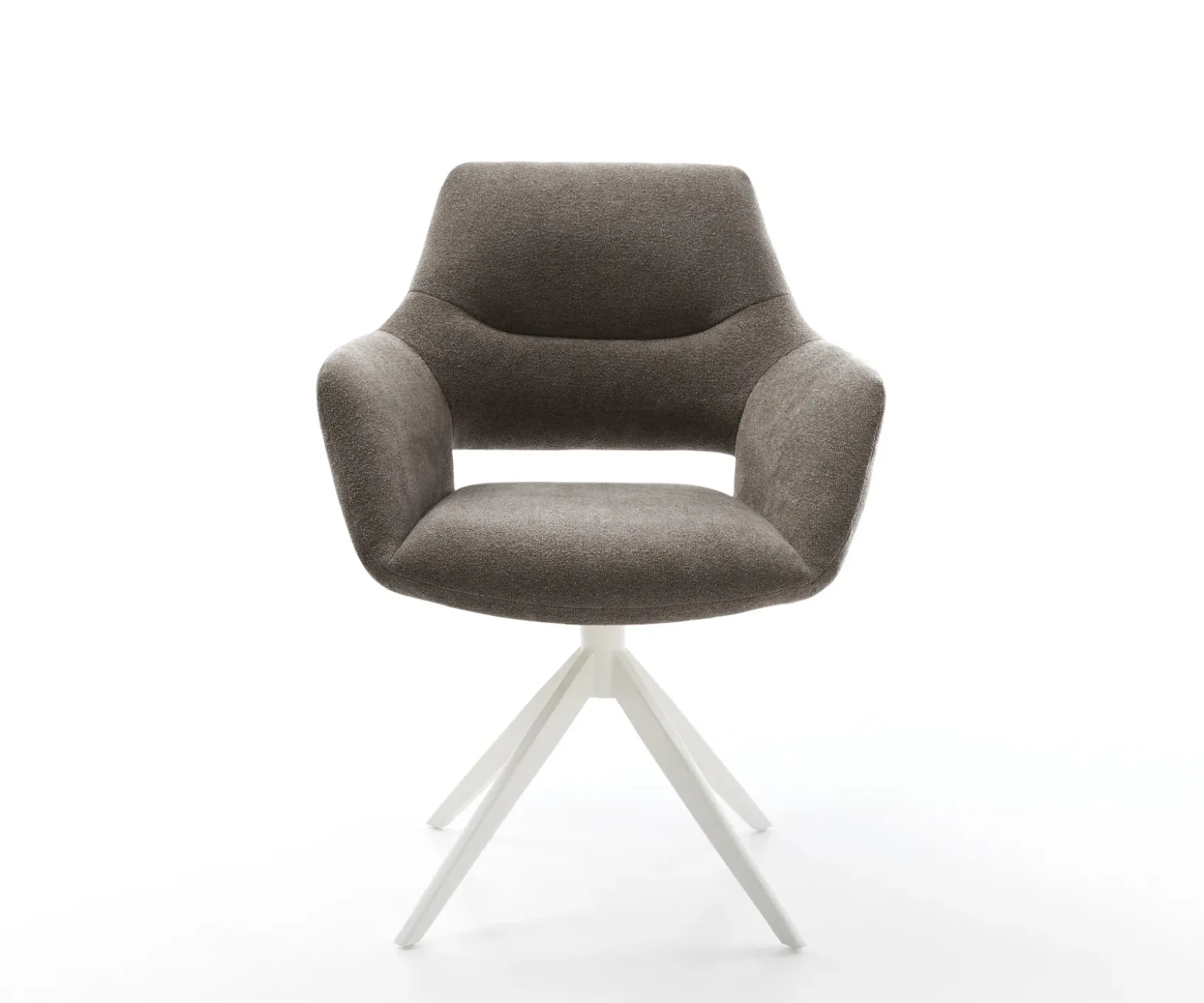 DrehstuhlYago-Flex mit Armlehnen Strukturstoff Soft Taupe Kreuzgestell breit Weiß 360° drehbar Wippfunktion Taschenfederkern Sofort versandfertig