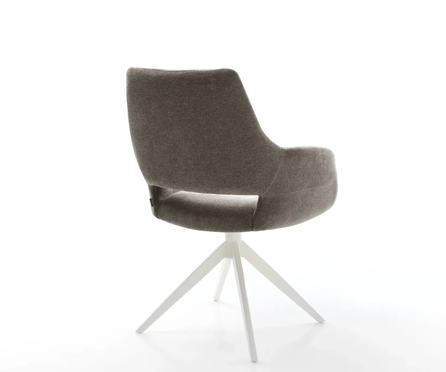 DrehstuhlYago-Flex mit Armlehnen Strukturstoff Soft Taupe Kreuzgestell breit Weiß 360° drehbar Wippfunktion Taschenfederkern Sofort versandfertig