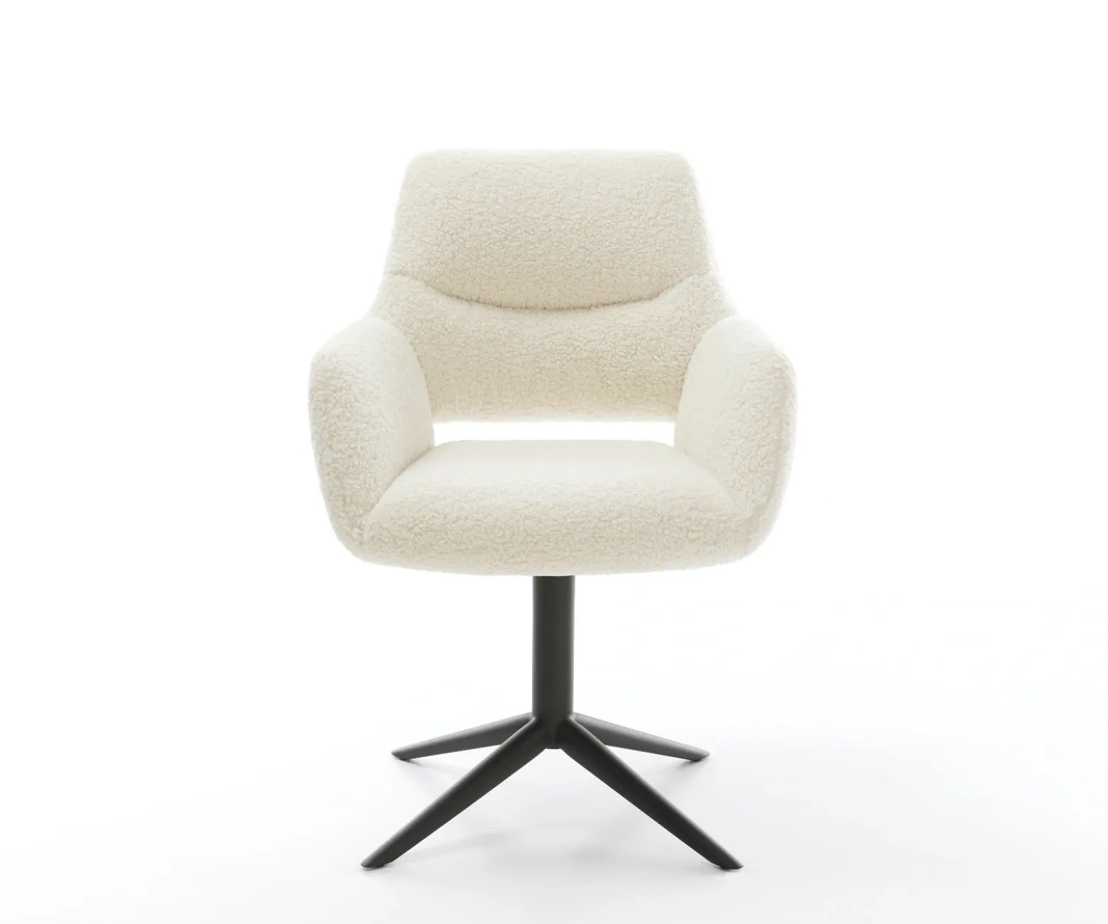 DrehstuhlYago-Flex mit Armlehnen Teddystoff Beige Fußkreuz Schwarz 360° drehbar Wippfunktion Taschenfederkern Sofort versandfertig