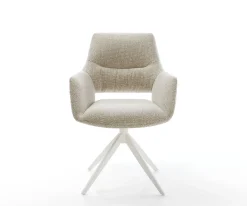 DrehstuhlYago-Flex mit Armlehnen Webstoff Soft Beige Kreuzgestell breit Weiß 360° drehbar Wippfunktion Taschenfederkern Sofort versandfertig