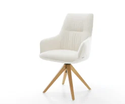 DrehstuhlZelia-Flex mit Armlehnen Bouclé Soft Beige Holzgestell kantig Natur 360° drehbar Taschenfederkern Versandfertig ca. 28.10.26