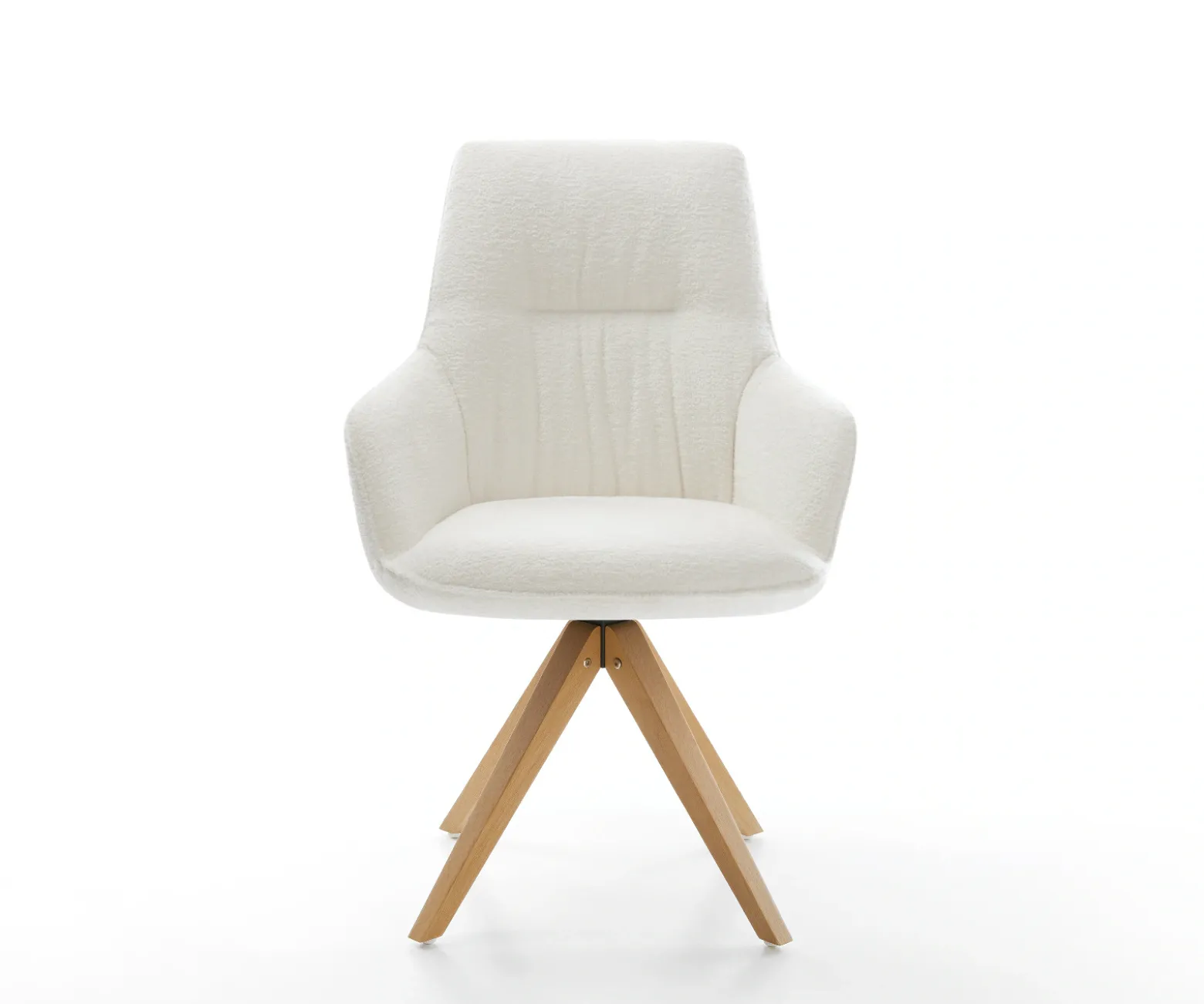 DrehstuhlZelia-Flex mit Armlehnen Bouclé Soft Beige Holzgestell kantig Natur 360° drehbar Taschenfederkern Versandfertig ca. 28.10.26