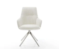 DrehstuhlZelia-Flex mit Armlehnen Bouclé Soft Beige Kreuzgestell breit Edelstahl 360° drehbar Wippfunktion Taschenfederkern Sofort versandfertig
