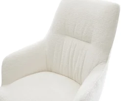 DrehstuhlZelia-Flex mit Armlehnen Bouclé Soft Beige Kreuzgestell breit Edelstahl 360° drehbar Wippfunktion Taschenfederkern Sofort versandfertig