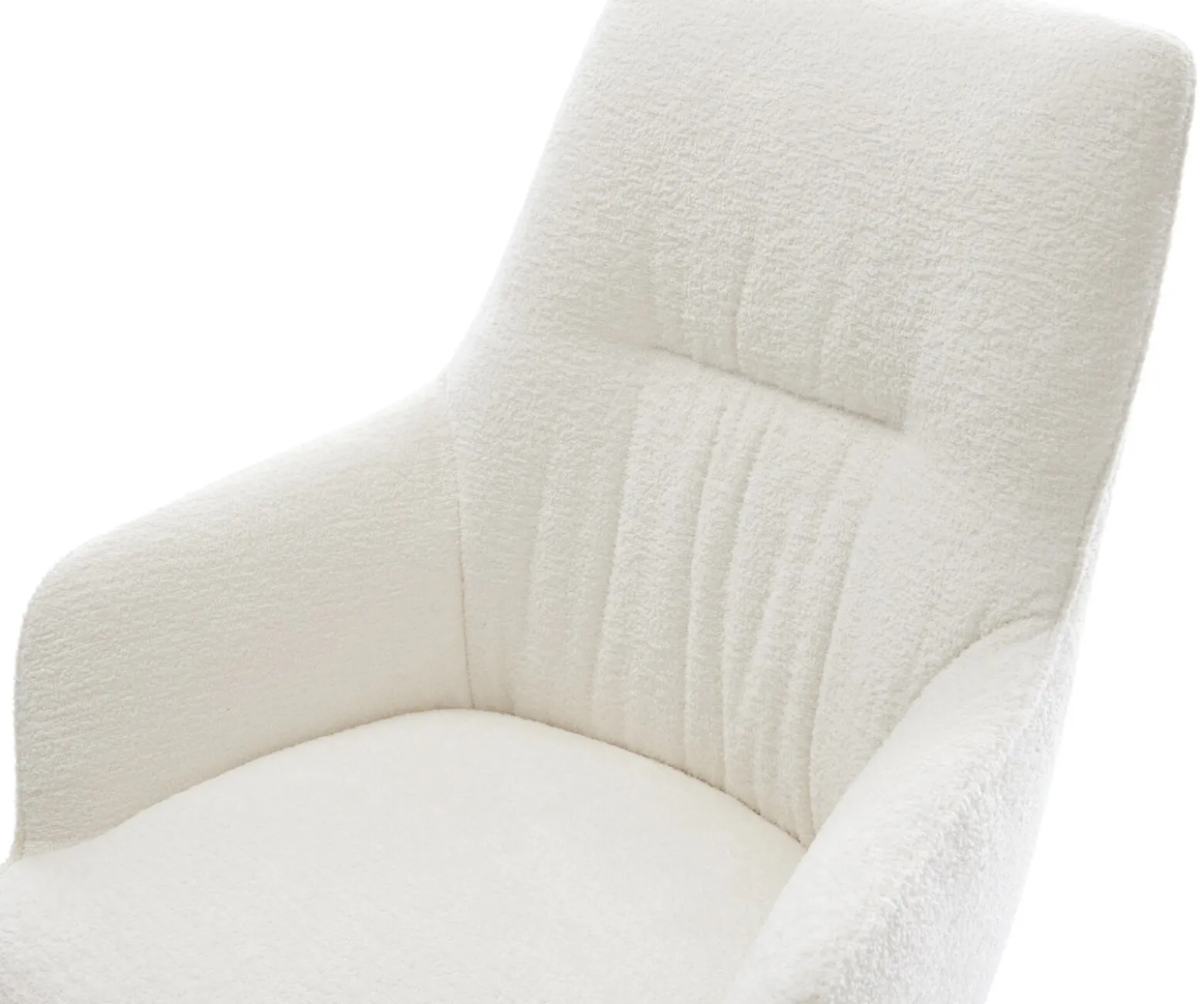 DrehstuhlZelia-Flex mit Armlehnen Bouclé Soft Beige Kreuzgestell breit Edelstahl 360° drehbar Wippfunktion Taschenfederkern Sofort versandfertig