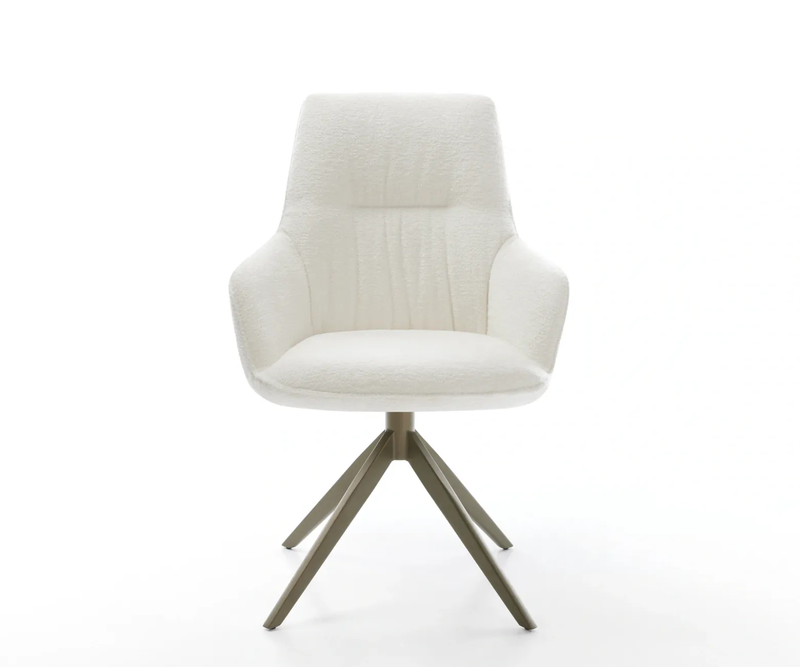 DrehstuhlZelia-Flex mit Armlehnen Bouclé Soft Beige Kreuzgestell breit Effektfinish Titan 360° drehbar Wippfunktion Taschenfederkern Sofort versandfertig