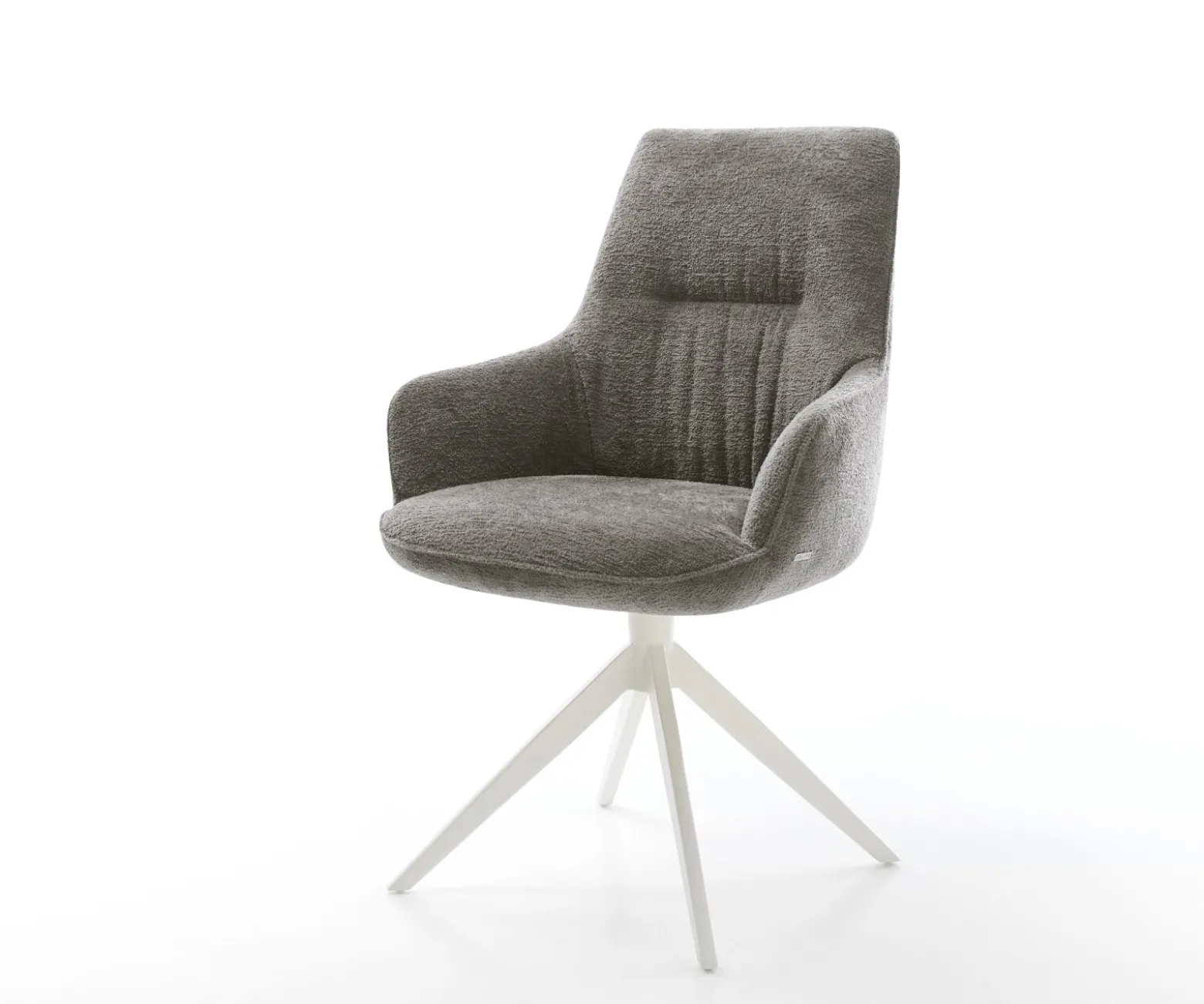 DrehstuhlZelia-Flex mit Armlehnen Bouclé Soft Schlamm Kreuzgestell breit Weiß 360° drehbar Wippfunktion Taschenfederkern Sofort versandfertig