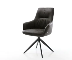 DrehstuhlZelia-Flex mit Armlehnen Mikrofaser Anthrazit Vintage Kreuzgestell breit Schwarz 360° drehbar Wippfunktion Taschenfederkern Sofort versandfertig