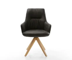 DrehstuhlZelia-Flex mit Armlehnen Mikrofaser Anthrazit Vintage Holzgestell kantig Natur 360° drehbar Taschenfederkern Versandfertig ca. 28.10.26