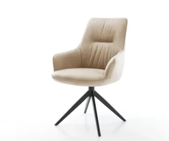 DrehstuhlZelia-Flex mit Armlehnen Mikrofaser Beige Vintage Kreuzgestell breit Schwarz 360° drehbar Wippfunktion Taschenfederkern Sofort versandfertig