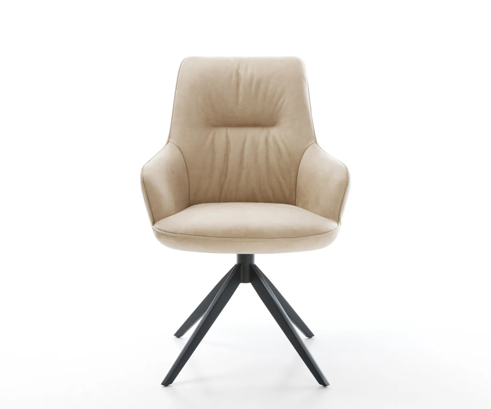 DrehstuhlZelia-Flex mit Armlehnen Mikrofaser Beige Vintage Kreuzgestell breit Schwarz 360° drehbar Wippfunktion Taschenfederkern Sofort versandfertig