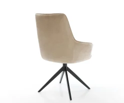 DrehstuhlZelia-Flex mit Armlehnen Mikrofaser Beige Vintage Kreuzgestell breit Schwarz 360° drehbar Wippfunktion Taschenfederkern Sofort versandfertig
