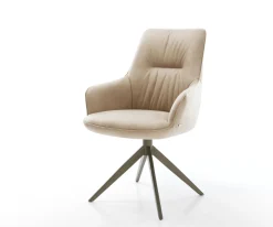 DrehstuhlZelia-Flex mit Armlehnen Mikrofaser Beige Vintage Kreuzgestell breit Effektfinish Titan 360° drehbar Wippfunktion Taschenfederkern Sofort versandfertig