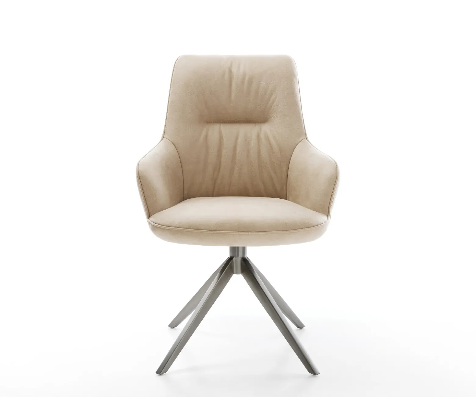 DrehstuhlZelia-Flex mit Armlehnen Mikrofaser Beige Vintage Kreuzgestell breit Graphit 360° drehbar Wippfunktion Taschenfederkern Sofort versandfertig