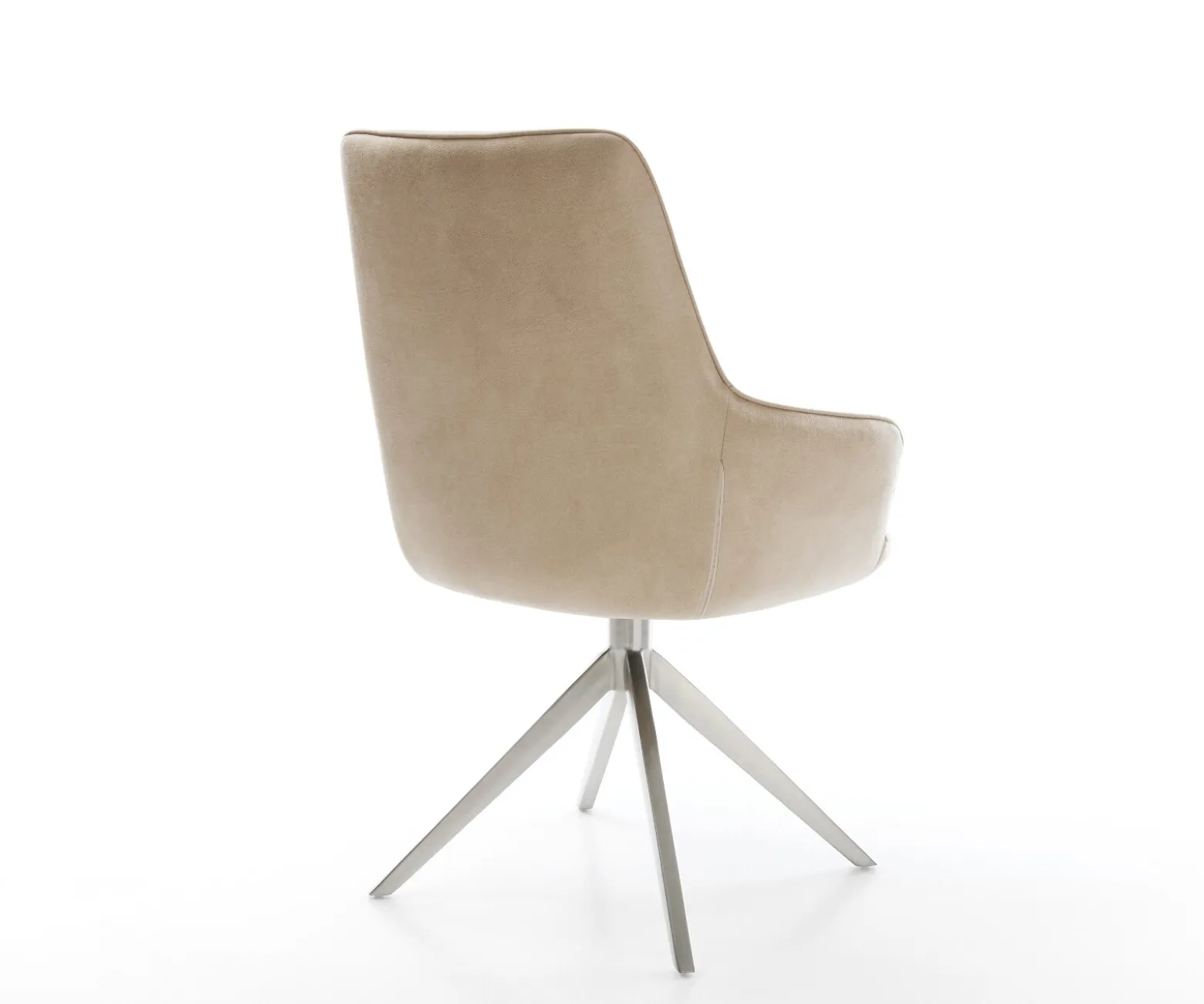 DrehstuhlZelia-Flex mit Armlehnen Mikrofaser Beige Vintage Kreuzgestell breit Edelstahl 360° drehbar Wippfunktion Taschenfederkern Sofort versandfertig