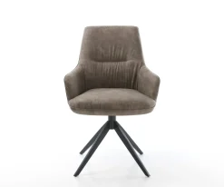 DrehstuhlZelia-Flex mit Armlehnen Mikrofaser Taupe Vintage Kreuzgestell breit Schwarz 360° drehbar Wippfunktion Taschenfederkern Sofort versandfertig