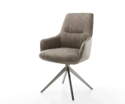 DrehstuhlZelia-Flex mit Armlehnen Mikrofaser Taupe Vintage Kreuzgestell breit Graphit 360° drehbar Wippfunktion Taschenfederkern Sofort versandfertig