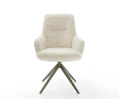 DrehstuhlZelia-Flex mit Armlehnen Plüsch Creme-Weiß Kreuzgestell breit Effektfinish Titan 360° drehbar Wippfunktion Taschenfederkern Sofort versandfertig
